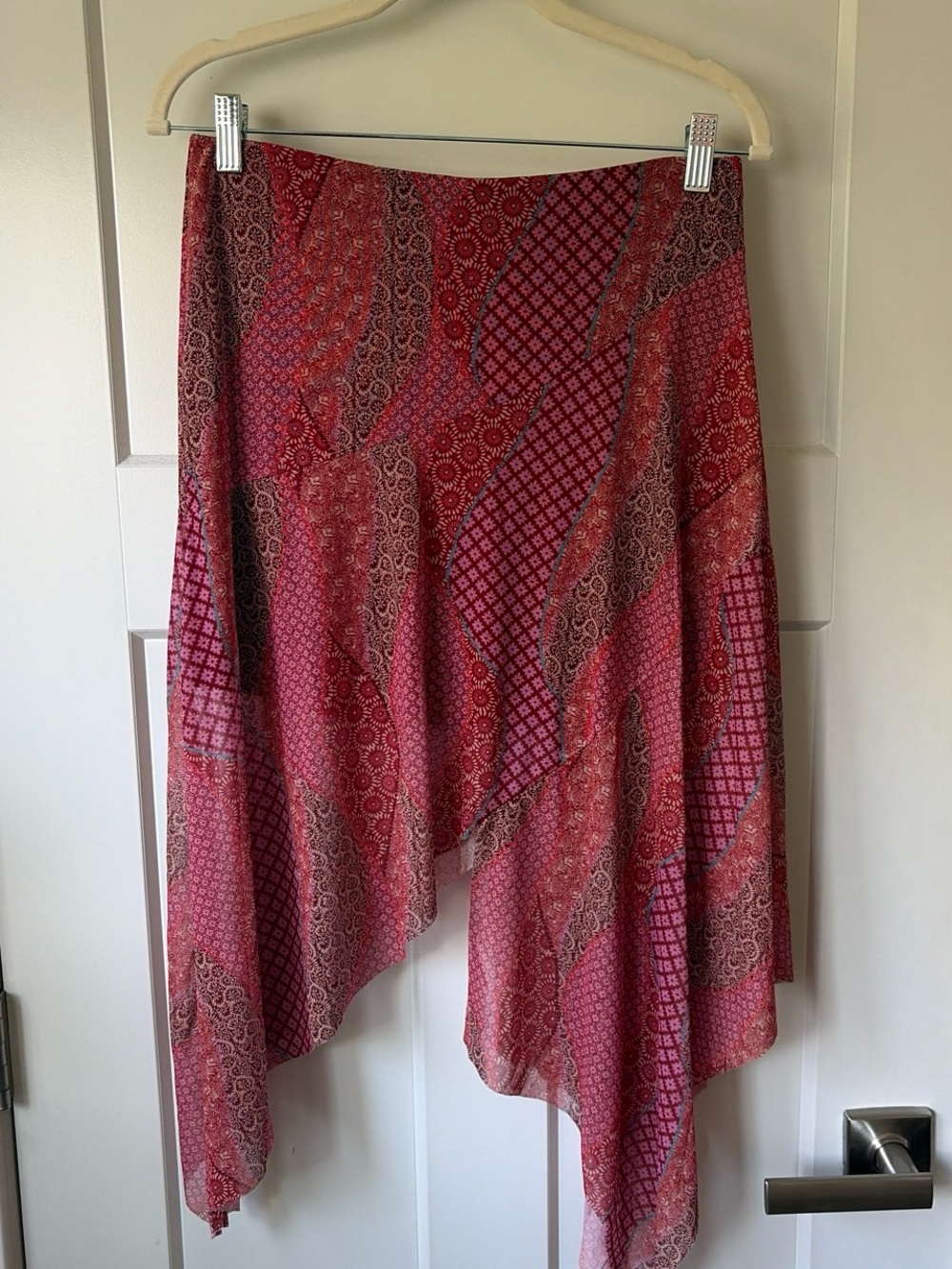 No Boundaries Red Patchwork Asymmetrical Skirt